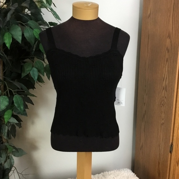 SO Tops - So XL Black raised floral detail ribbed sweater tank/cami